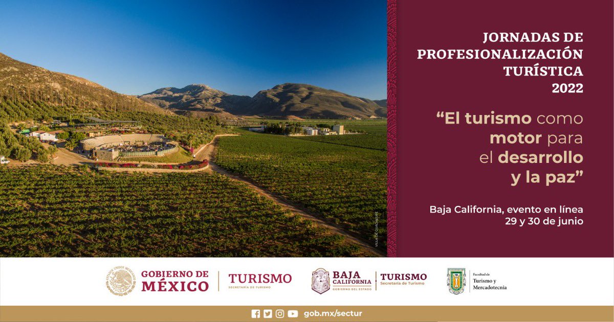 Fueron inauguradas las Jornadas de Profesionalización Turística "El Turismo como motor para el desarrollo y la paz", que organizamos en coordinación con <a href="/secturebc/">Secretaría de Turismo de Baja California</a> y la Facultad Turismo <a href="/UABC_oficial/">UABC_oficial</a>, evento en línea dirigido a funcionarios de las Secretarías de Turismo Estatales