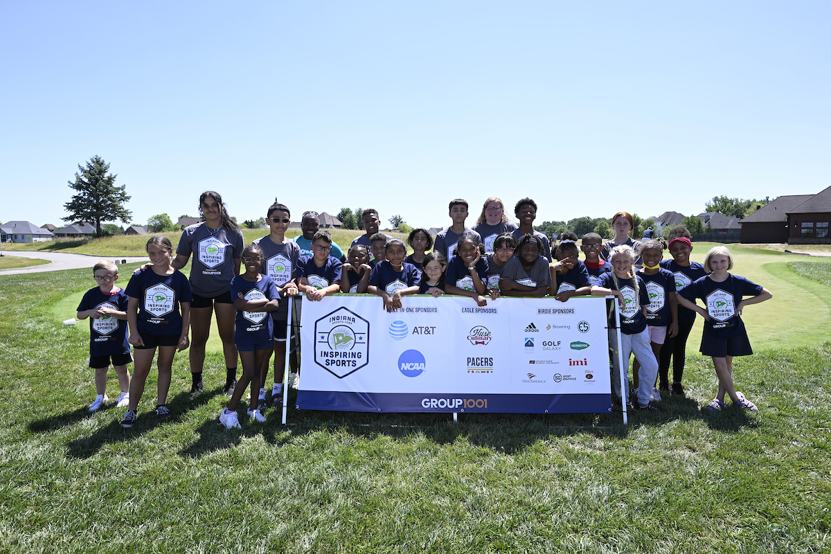 IndSportsCorp's tweet photo. Our 2022 Inspiring Sports Charity Golf Tournament attendees got to see their support in action as kids from one of our Inspiring Sports Grant recipients, Concord Neighborhood Center, joined us at @sagamore_club for a fun-filled morning of putting and driving practice! ️⛳️#ISCGT https://t.co/An5g4RHIwy