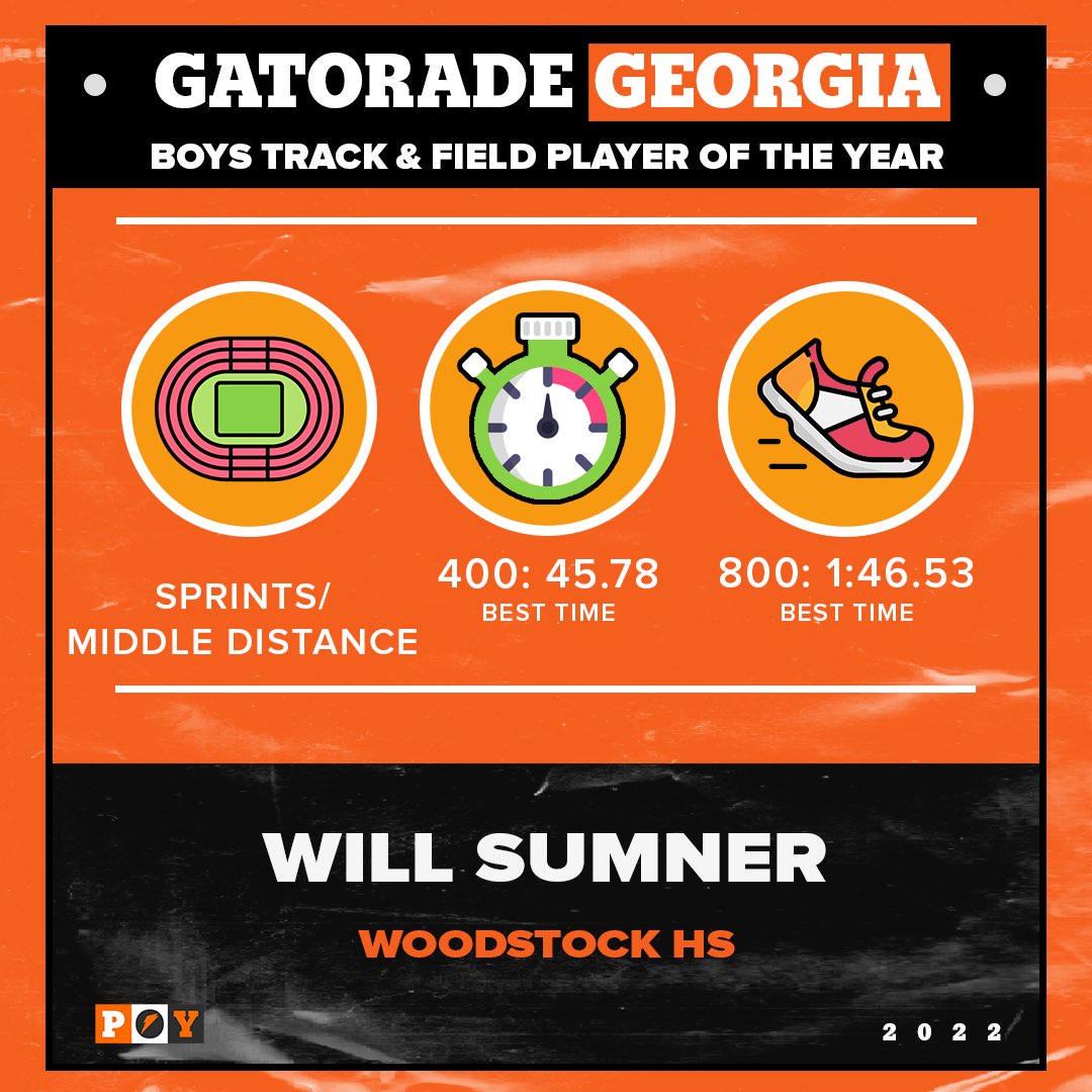 ‼️ATTENTION‼️Will Summer has been named Georgia Male #GatoradePOY for track and field! What an accomplishment! @Gatorade @whsathlactivity @WoodstockHS1 @woodstock_xc @OfficialGHSA @MilesplitGA @milesplit @FloTrack @mdjonline @CCSDSports @CherokeeTribune @ajc