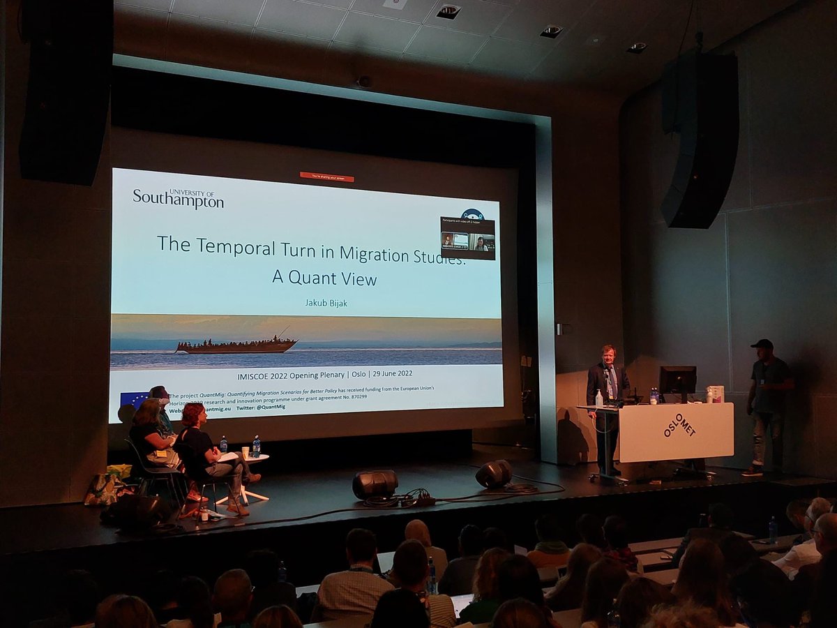 IMISCOE's tweet photo. 🔴🚨#Welcome to the #Openingplenary: The Temporal Turn in Migration Studies at the #IMISCOE2022 in Oslo 🇳🇴🎉
🎙️@MBEGriffiths Liz Mavroudi, Brenda Yeoh, Jakub Bijak, @jorgencarling 
🧩@itolgensbakk  Justyna Bell @LafleurJeanM @Daniela_Vintila https://t.co/3iF7loQUYo