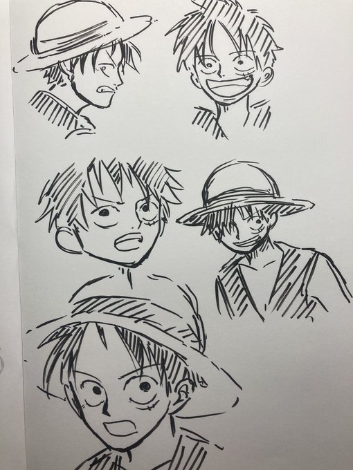 気まぐれで初期シャンクスとルフィ模写してたけど一発描きじゃあやっぱり自分絵になってしまう.....模写出来る人尊敬するわほんと.... 