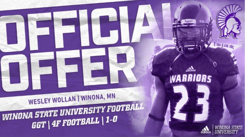 Wesley Wollan (@wesleywollan) on Twitter photo After a great team camp I am beyond grateful to receive an offer from <a href="/WinonaState_FB/">Winona State Football</a> ⚪️🟣 Thank you! After a great team camp I am beyond grateful to receive an offer from <a href="/WinonaState_FB/">Winona State Football</a> ⚪️🟣 Thank you!