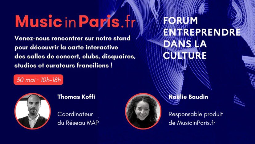 MusicInParis_FR's tweet photo. Venez échanger avec notre équipe sur notre stand demain au Forum Entreprendre dans la Culture ! 🚀
💌 Vous ne pourrez pas être présent·e demain mais vous voulez quand même nous rencontrer ? Contactez-nous ici : contact@musicinparis.fr https://t.co/Lw3nQVy0Nr