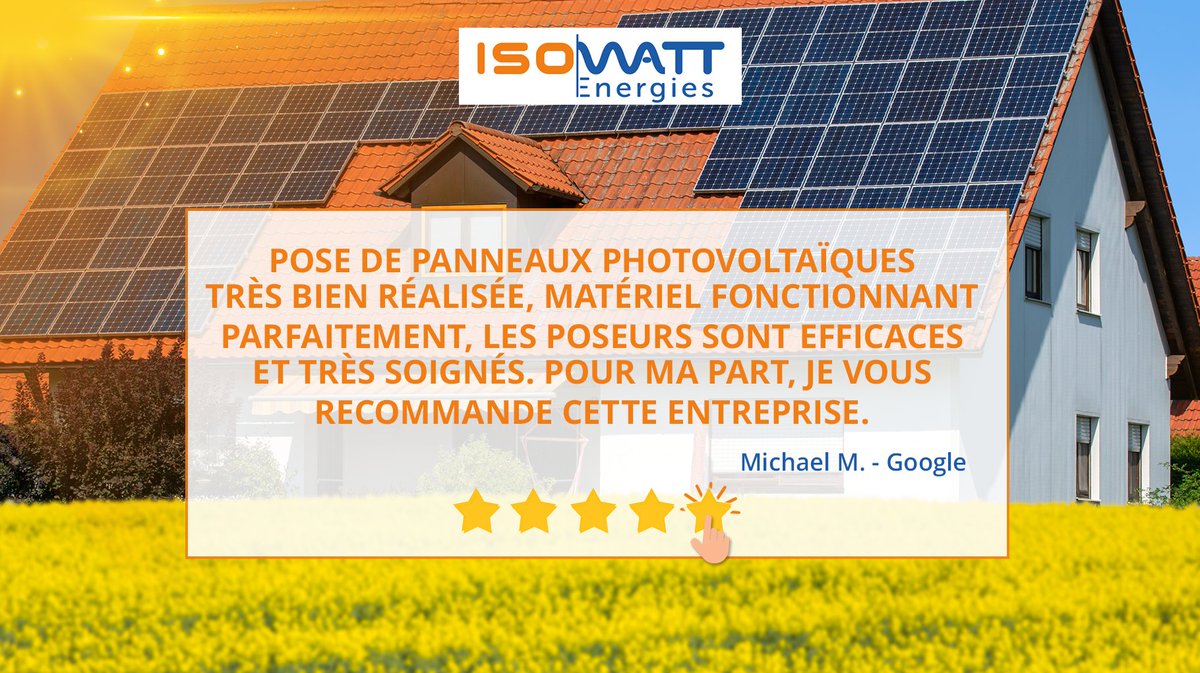 IsowattFr's tweet image. #AvisClient 

🙏 Merci à Michael de nous avoir fait confiance et d’avoir pris le temps de partager sa satisfaction avec nous ! Nous donnons le meilleur de nous même pour satisfaire tous nos clients ! 😉

#ClientContent #HappyClient #SatisfactionClient #ServiceClient #Isowatt