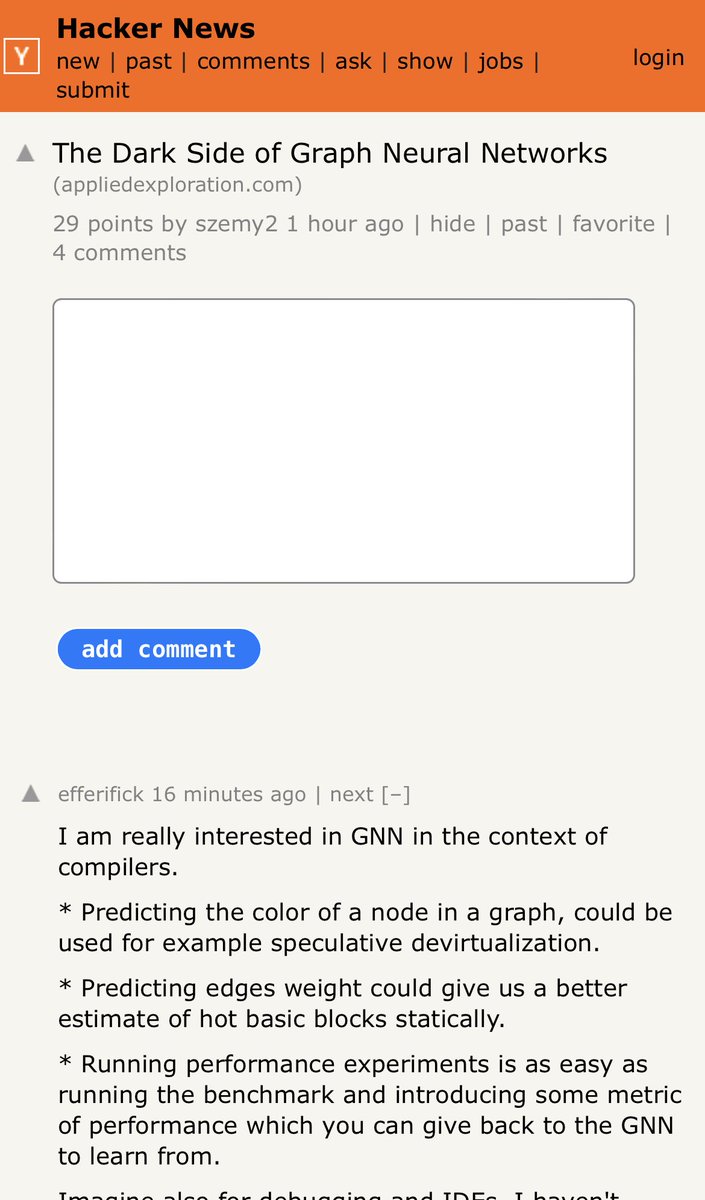 🌒 We started a discussion on hackernews on our recent post on the caveats of graph neural netwoks, 

Join it here: news.ycombinator.com/item?id=319211…