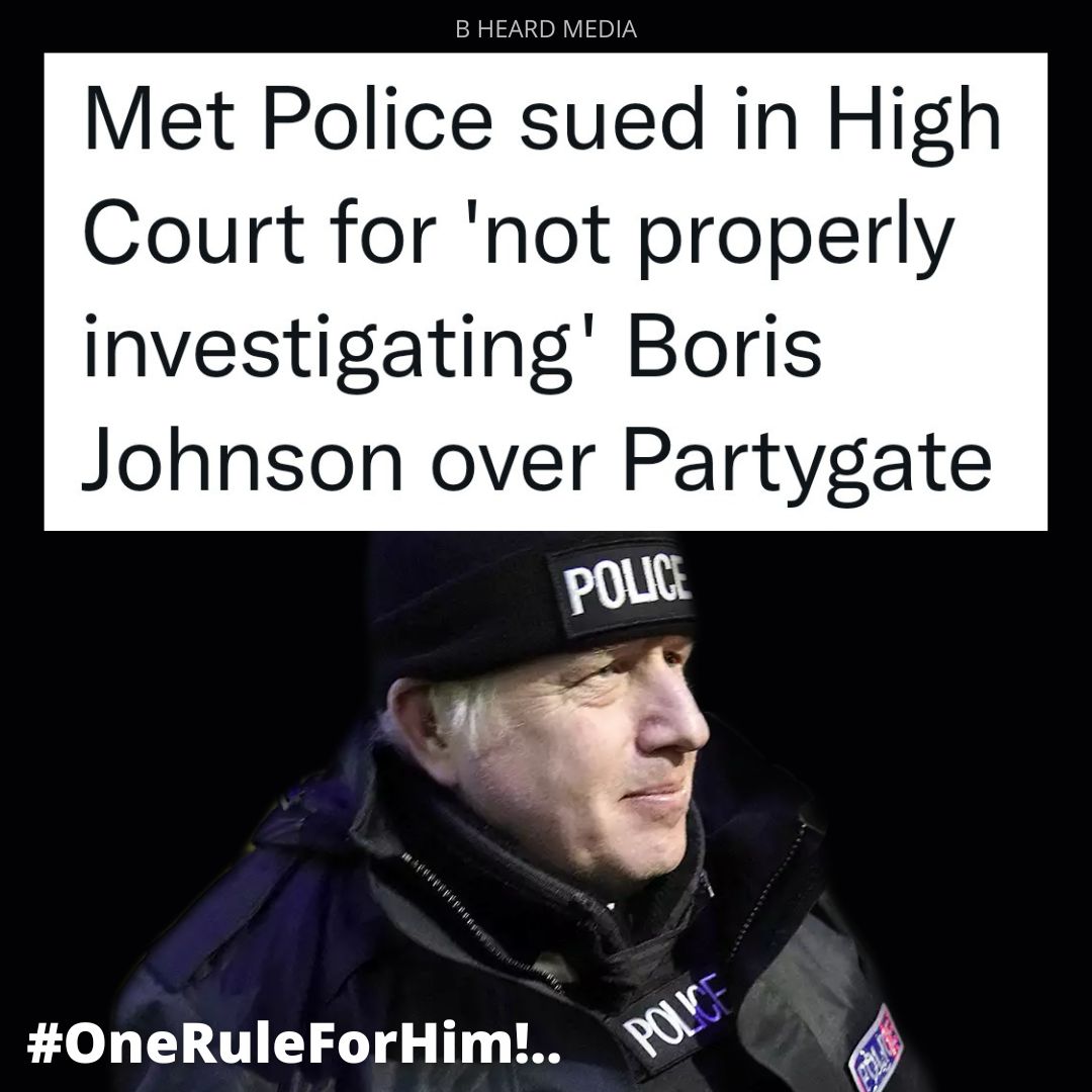 bheardmedia's tweet photo. Met Police sued in High Court for 'not properly investigating' Boris Johnson over #Partygate

“The public’s faith in the Met has been severely compromised this year - it has failed to hold the PM to account."
https://t.co/Ian4txwFuw
#OneRuleForHim 
#NotMovingOn
#JohnsonOut156 ✅ https://t.co/fdsUNbbMvj