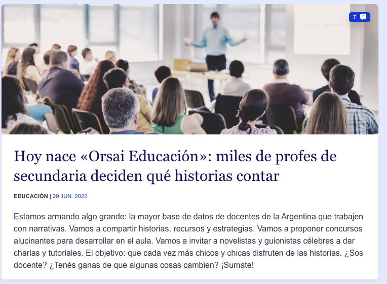 casciari's tweet image. educacion.orsai.org

Estamos armando algo grande: la mayor base de datos de docentes secundarios de la Argentina con asignaturas relacionadas a la narrativa.

¿Nos ayudan avisando?