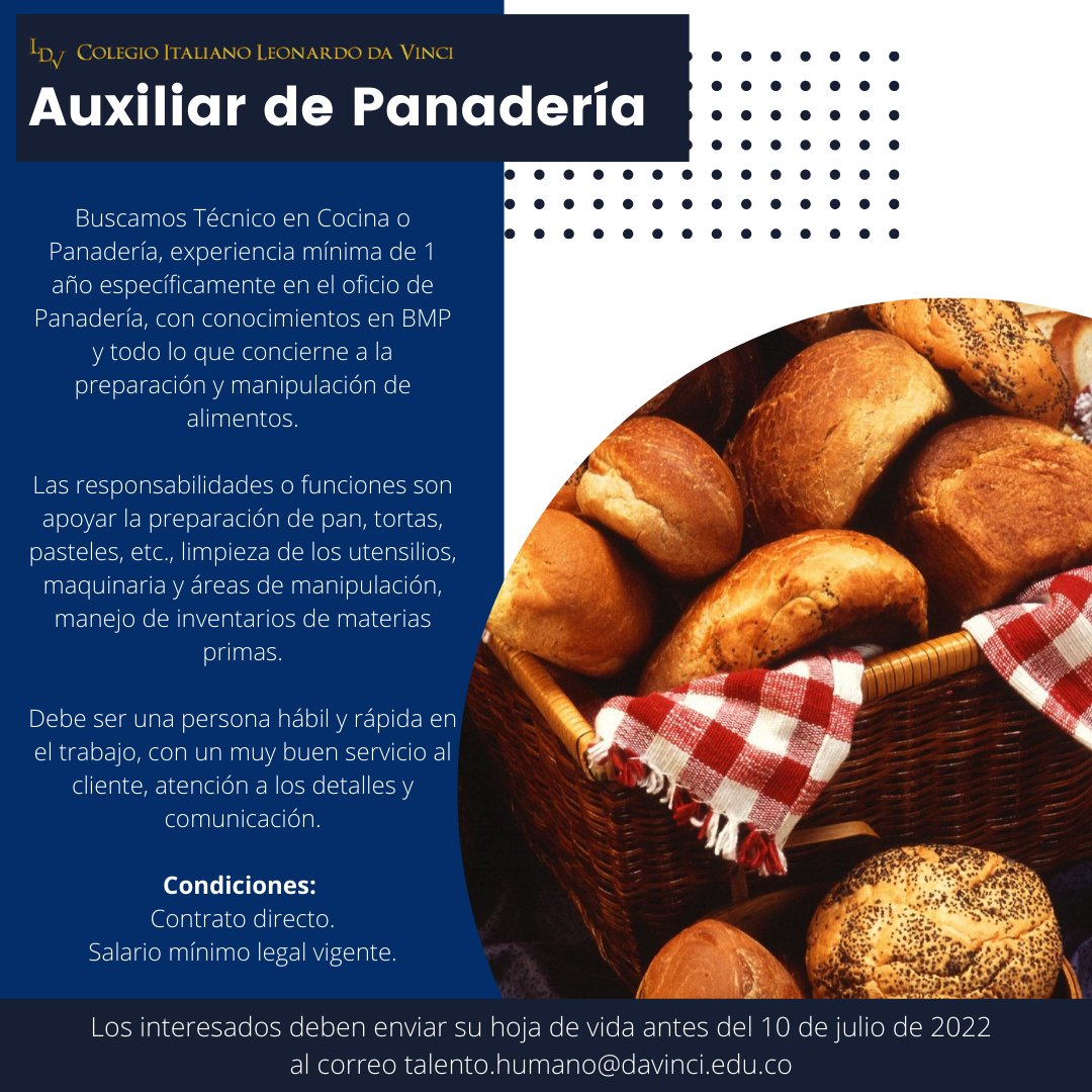 davincibogota's tweet photo. ¡Información importante! ☝🏻⚠️

En nuestro Colegio estamos buscando los siguientes perfiles. Si cumples con alguno, envíanos tu hoja de vida antes del 10 de julio al correo talento.humano@davinci.edu.co
 
#TrabajoSíHay https://t.co/KhlnbHkbCK