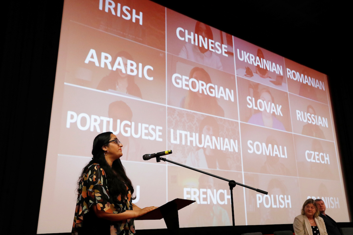 TranslateIrl's tweet photo. A huge thanks to the wonderful Dr Zahika Shah - @ZahikaS , Global Health Specialist at the Irish Cancer Society speaking at the official launch of ‘My Health, My Language’ series last Monday in Dublin. Dr Shah has presented video messages for us in Urdu as part of the resource. https://t.co/wWvKmPvGUE