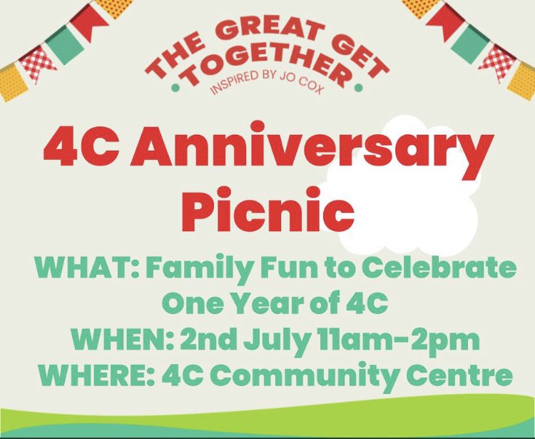 4CAshton's tweet photo. To celebrate our first birthday 🥳 we are having a community picnic on Saturday! 

Bring your own picnic and join in the family fun. Bouncy castle, face paints, giant games and more…

Part of the @great_together 🤝 https://t.co/TbJE6iAGbe