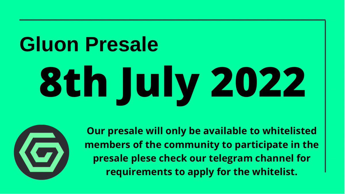 💰Presale 8th July💰

📑To join our whitelist use our telegram wl bot - @gluonwlbot

❗️This is the only way to participate in the presale❗️

#gluon #cryptocurrecy #BSC #presale #moonshot #Utility #marketplace #Web3