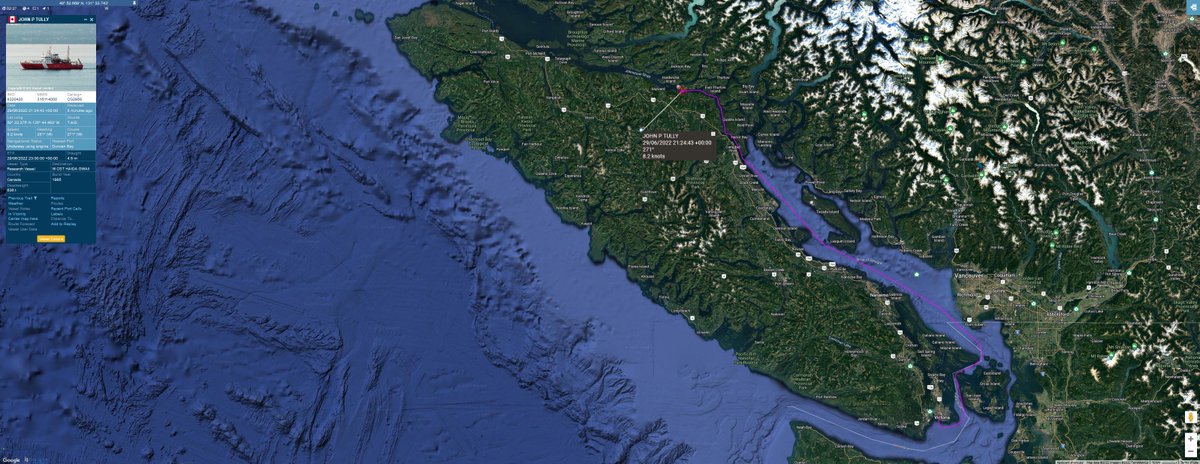 #JohnPTully The Tully appears to be taking an inside passage route back to the Haida Gwai area. #vesseltracking by @BigOceanData