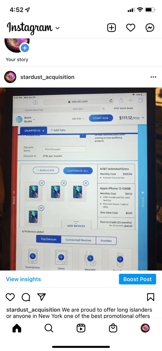Starofus's tweet photo. We are proud to introduce and offer you guys one of the best promotional deals from #ATT Brand new #iphone13   To every line for only $2.75 a month with our trade in offer. A free upgrade every year to the newest up to date phone and a lower set bill price. Free #SamsungS22 https://t.co/qqUgJKiLpH