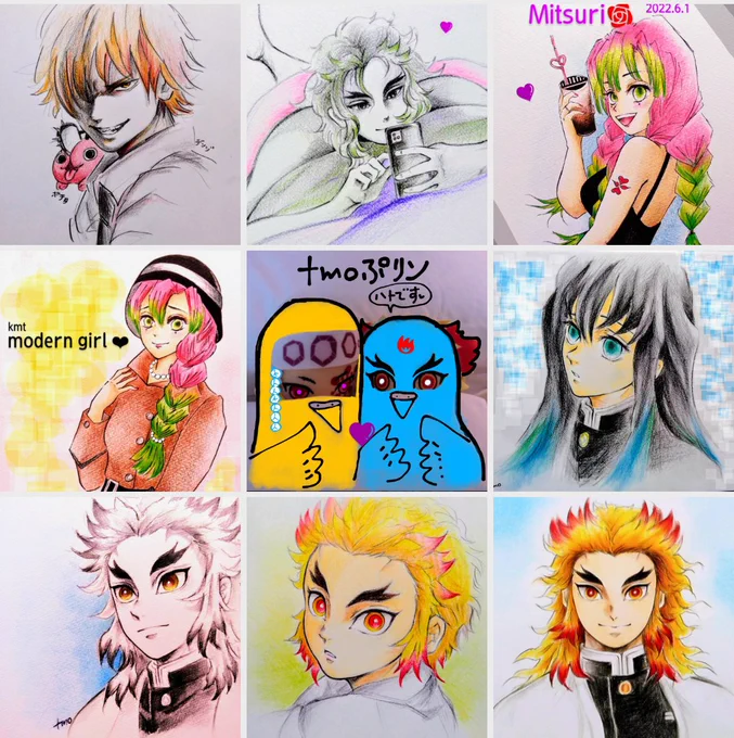 #今月描いた絵を晒そう 
おはようございます!今月も本当にありがとうございました🙇イイネRTリプ等見て下さり感謝×∞致します🙏今月はあまり描けませんでしたが🍡birthdayからはじまり🐦にもなって楽しかった。来月もよろしくお願いします♡
数少なかったので👹滅以外で好きなキャラ1個入ってます🙇 