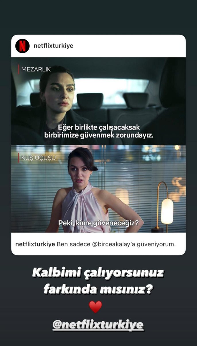 BircefansH's tweet photo. #BirceAkalay responde "¿Te das cuenta que me has robado el corazón?" a la publicación de @netflixturkiye que dice  "Sólo confiamos en Birce Akalay" https://t.co/IHbOnkInYc