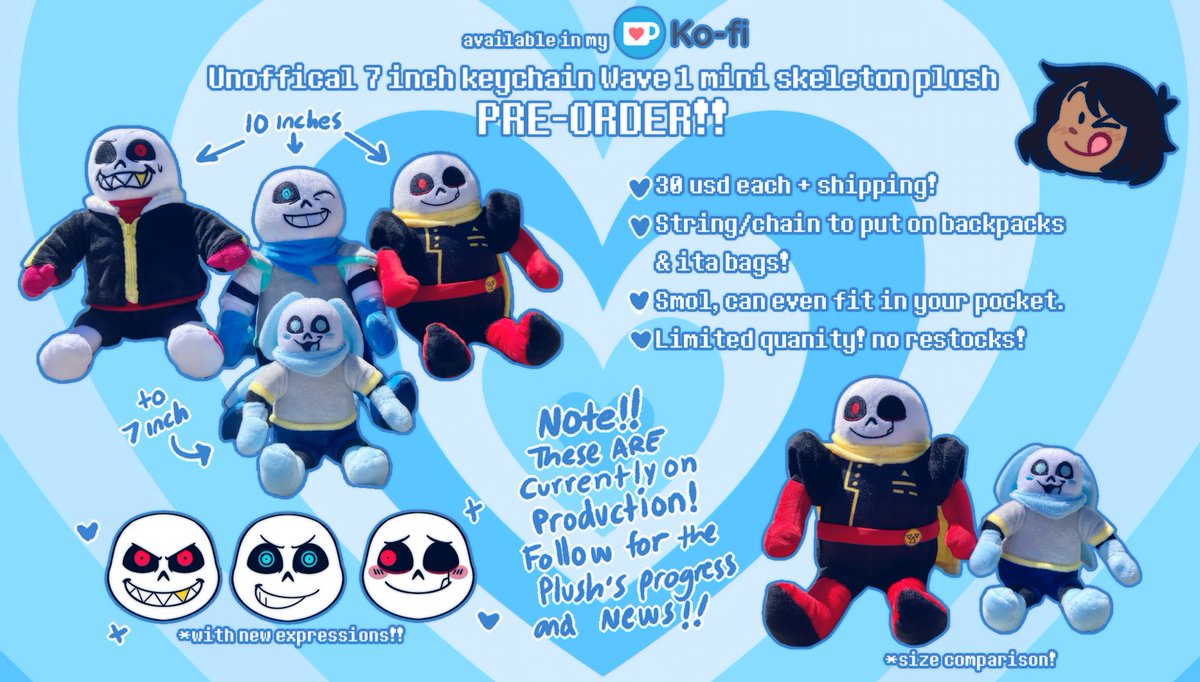 pre-orders for my unofficial 7 inch key-chain plushies are live with 3 characters available to pre-order!!

💙BE SURE TO READ THE LISTING BEFORE PURCHASING
💙limited quantity of 50 each!
💙worldwide shipping!
💙more info on listing!!

ko-fi.com/s/90cae0270e
