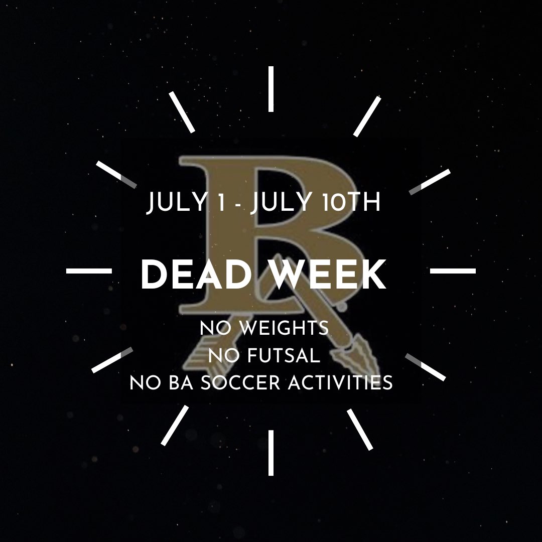July 1st -July 10th is considered dead week. There will be no Futsal, no weights, no contact with coaches, or any school functions from soccer during this time. Students are not allowed to be at Kirkland or any school’s athletic facilities.