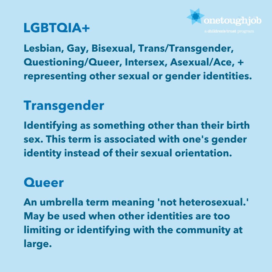onetoughjob's tweet photo. During and after #pridemonth, it's important for parents to understand terms relating to sexuality, gender identity, &amp; more. It's good to have open conversations about this with your child to encourage them to be themselves and to learn more about the LGBTQIA+ community. 💗 https://t.co/NIEIn24ehn