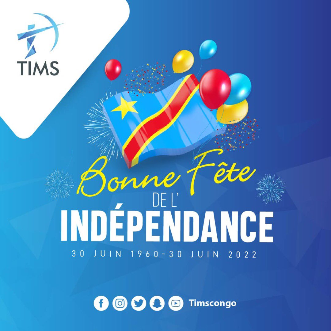 timscongo's tweet photo. Toute l’équipe TIMS vous souhaite bonne fête de l’Indépendance 🇨🇩🥳🥳
#rdc #rdcongo #congo #congokinshasa #kinshasa #kinshasa🇨🇩 #30juin #30juin1960 #30juin2022 #tims #timscongo https://t.co/q26jvSNWNF