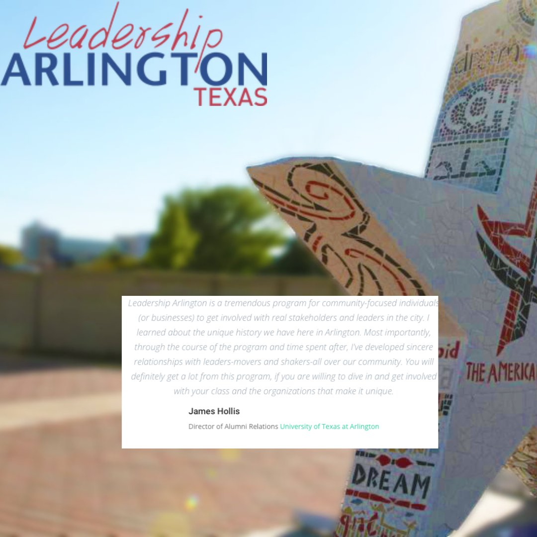 LeadArlingtonTX's tweet photo. Want to learn more about Leadership Arlington? See what our Alumni think of the program!

Leadership Arlington is accepting applications for the Class of 2022-2023 Adult and Student programs through June 30th. Check out our website at https://t.co/je7fA6DOqU to to sign up! https://t.co/KCBUaETue0