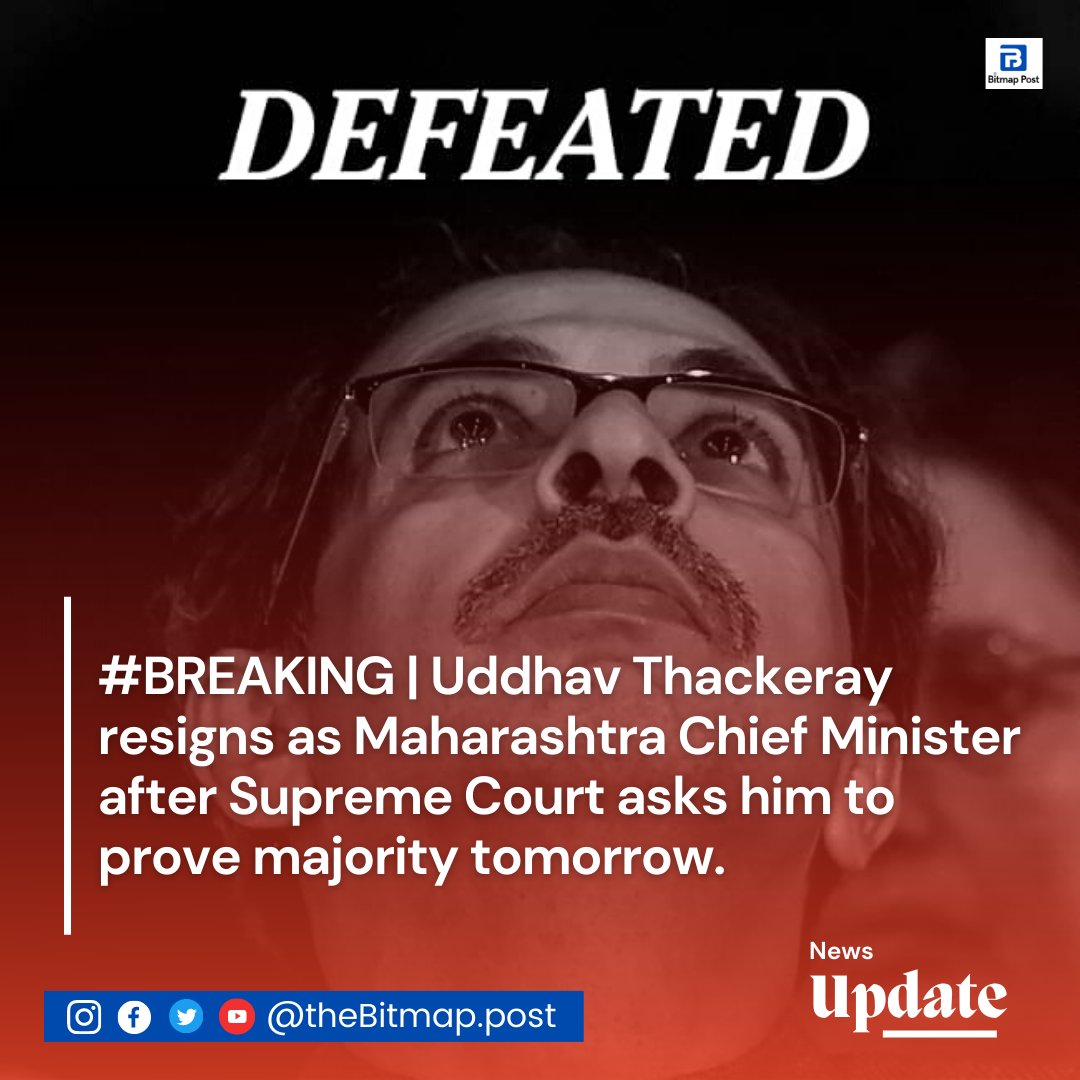 notaavoice's tweet photo. Maharashtra chief minister Uddhav Thackeray on Wednesday resigned ahead of floor test tomorrow.
.
#UddhavThackarey #Maharashtra #ShivsenaMLA #ShivSenaBalasaheb https://t.co/STrCIWNRU3