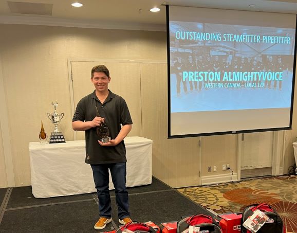 UA179's tweet photo. Congratulations to all the Apprentice Competitors at the UA National Apprentice Competition this week! We are especially proud of our member, Preston Almightyvoice, for receiving the Outstanding Steamfitter-Pipefitter Award! https://t.co/QeZOhtKFnA