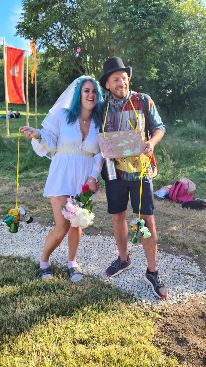 Richjmac85's tweet photo. Engaged on the Wednesday, Stag and Hen do on the Saturday, @glastonbury Married on the Sunday, made the papers on Tuesday. What a @glastonbury this was! Thanks for the most special time everyone!! @emilyeavis @KimDakin1 @kellymarie7880 @cineramageddon 
See you next year!? https://t.co/OZF30NAAsE