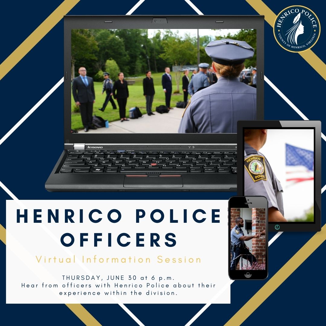HenricoPolice's tweet photo. ❗️We're still hiring!❗️
On Thursday, June 30 at 6 p.m. we're hosting a VIRTUAL information session for new and/or pre-certified police officers. 
You will hear from a few of our officers within the division. https://t.co/XKKP1JAHbF