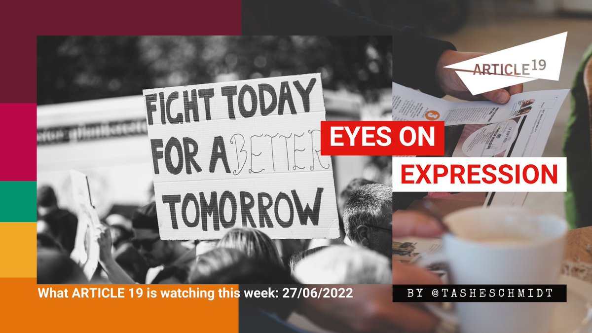 article19org's tweet photo. This week’s 👁🗨#EyesOnExpression:
🔴As ARTICLE 19 prepares to launch the Global Expression report 2022, we reflect on rights in the US following #RoeVsWade, extensive surveillance in #China, and attacks on press freedom in #Philippines.
#HowFreeAreWe #GxR22
🔻 https://t.co/5E8hGtnI4I