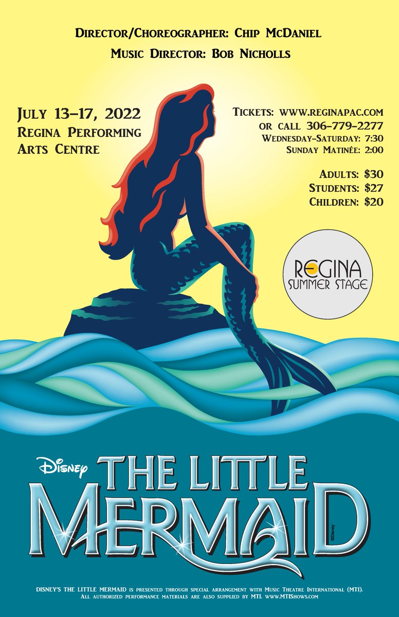RegSummerStage's tweet photo. Regina Summer Stage is excited to present Disney's The Little Mermaid!  See our Facebook page for more details and how to get tickets!  https://t.co/iml6ZV7gzj https://t.co/D0sNKIDKfB