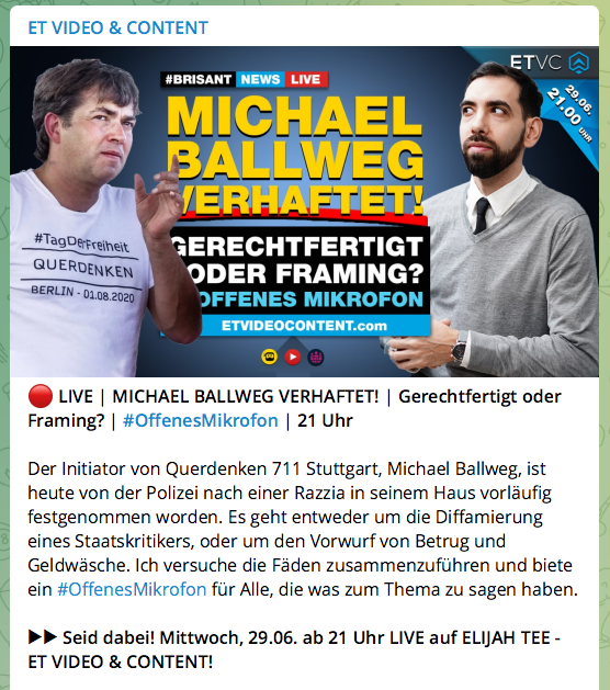 Natürlich möchte auch Krisengewinnler #IljaTabere (genannt #ElijahTee) die #Verhaftung von #MichaelBallweg finanziell für sich nutzen. 🤮