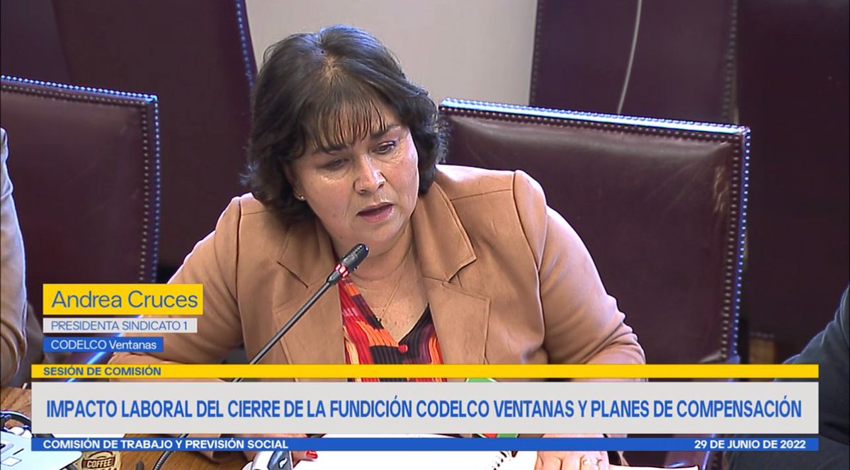 CobreFundicion's tweet photo. La presidenta @sindicato1Vent y el director del @sinturve de la División Ventanas exponen ante los integrantes de la Comisión de Trabajo y Previsión Social del Senado sobre el impacto laboral que significa el cierre de la Fundición #NoAlCierre #InversionParaVentanas https://t.co/X0zfUwZT8m