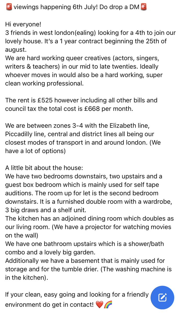 ❤️ We’re looking for a housemate ❤️ drop me a DM if interested 🌈