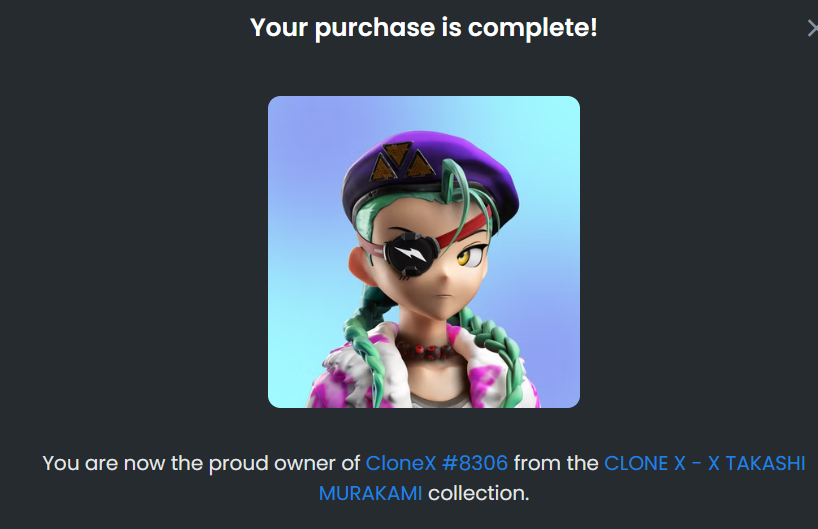 malef1que's tweet photo. I'm finally a member of the @RTFKT fam. I just couldn't resist to snipe this rare gorgeous from the floor.

So, do Clones follow Clones? I'm pumped ;)
#Rtfkt #clonesfollowclones #CloneX #clonexfam #NFTs #Murakami https://t.co/wXIE5i5UKp