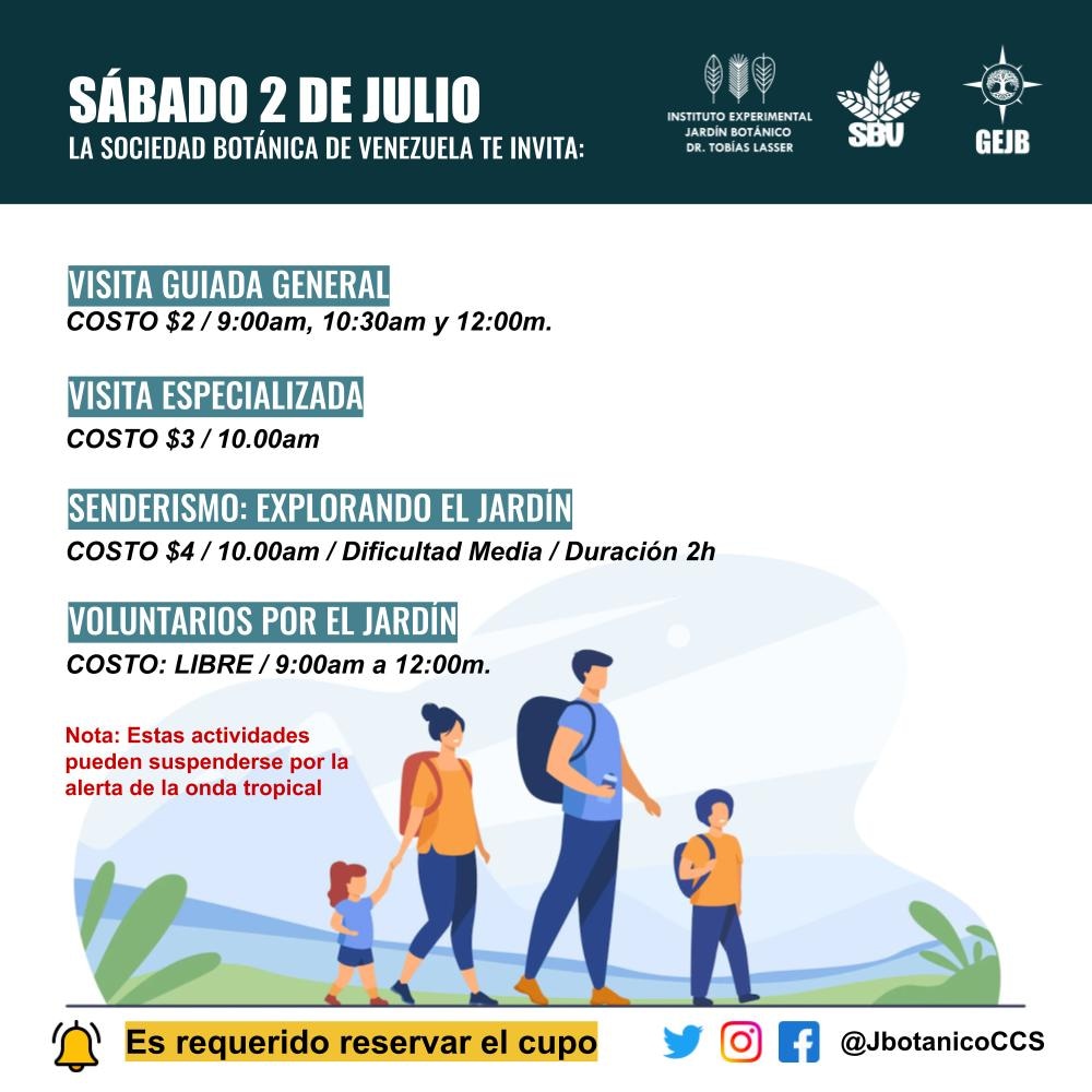#BuenasTardes La Sociedad Botánica de Venezuela te invita a participar a las visitas guiadas y jornada de voluntarios en el Jardín Botánico. Acércate con amigos y familiares. Reserva tu cupo desde el siguiente link linktr.ee/JbotanicoCCS
