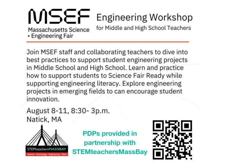 stemmassbay's tweet photo. Join us for our two amazing summer programs - STEMteachersMassBay Summer Learning Institute and MSEF Engineering Workshop https://t.co/VkXrDAmZU6