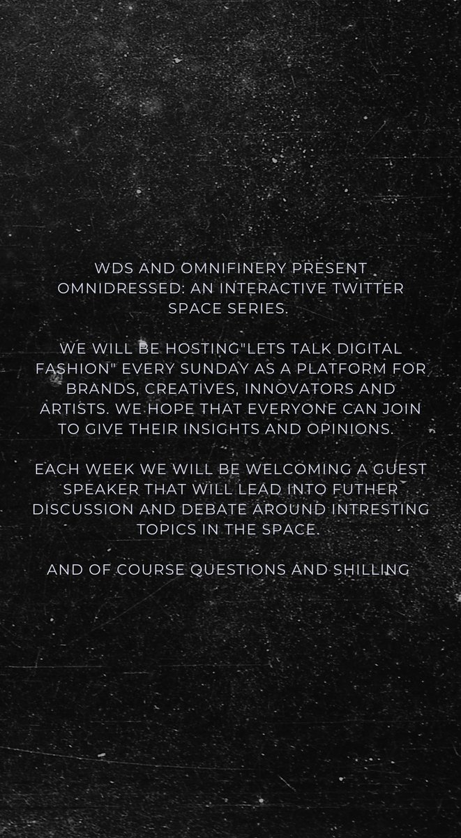 Hey everyone, really excited to share that WDS in collaboration with Omnifiney are hosting a new weekly Twitter spaces. We will be welcoming some amazing guest speakers and would love for you to join in on the conversation!