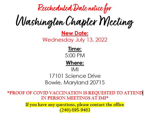 Good afternoon, Brothers and Sisters!

Our DC Chapter Meeting has been rescheduled. 

Please join us Wednesday, July 13th, 2022 @ 5:00pm.
In person is allowed!

Any questions, please call 240-695-9463