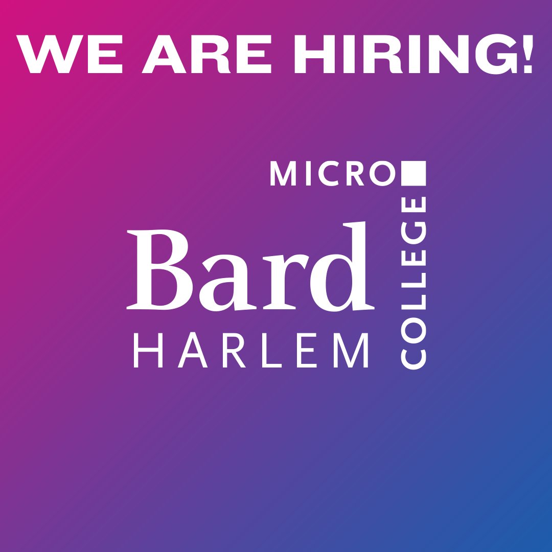 BPIBard's tweet photo. Spread the word! We are hiring a new Program Director for the Harlem #Microcollege! Directly impacted candidates are encouraged to apply. PhD or other terminal degree wanted. Learn more here:
https://t.co/EhcCykadNX https://t.co/gVbfsOIhKt