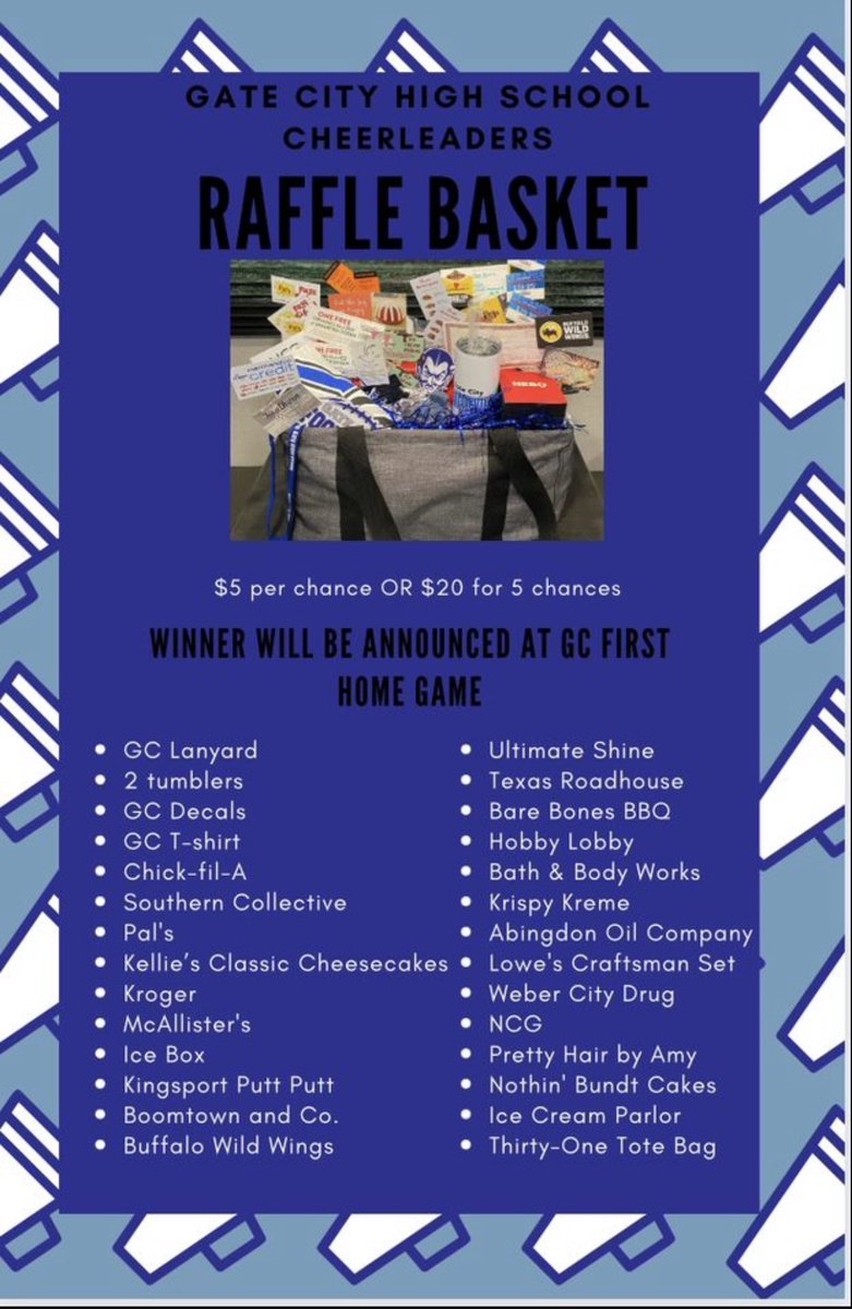 cheer_devils's tweet image. This basket is HUGE!  It is filled with so many great goodies. 

One ticket is $5 or five tickets is $20!

If you would like a chance to win see any of the GCHS Cheerleaders, Misty Pyle Vaughn, Lisa Ison, Caitlyn Ison, or Piper Vaughn.