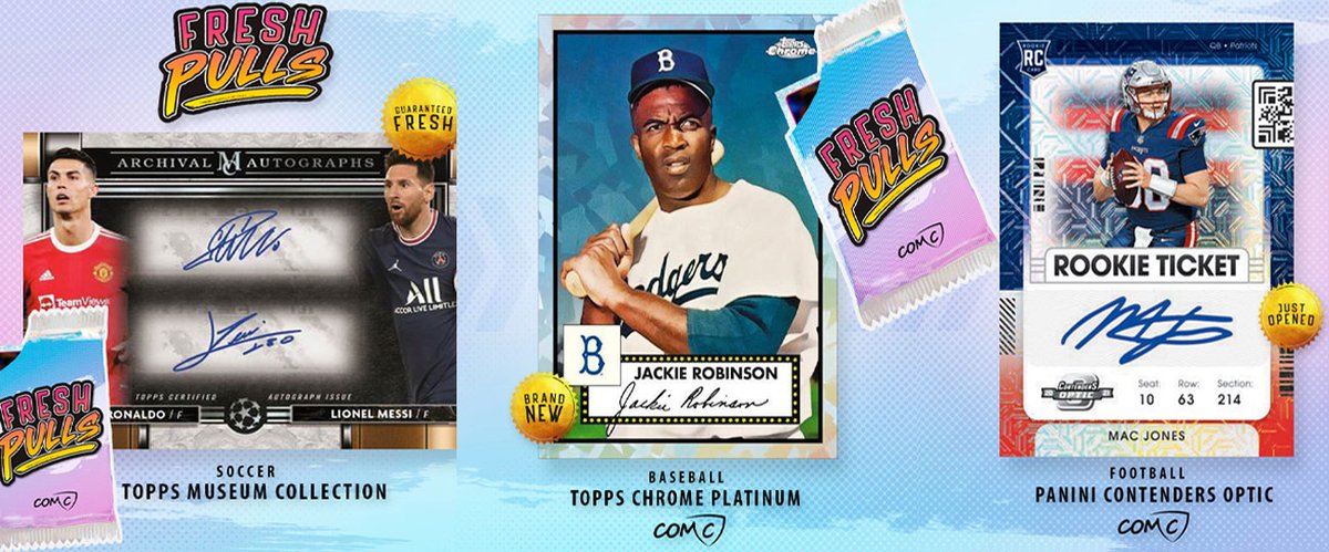 CheckOutMyCards's tweet photo. Check out some of the sets immediately eligible for COMC Fresh Pulls. Cards received within 90 days of their hobby release automatically get 50% off in your submission! π₯
For full details check out the COMC Fresh Pulls Blog: https://t.co/NGG3CXsdnL
#comc #freshpulls #panini https://t.co/VFOgz4hP9Y