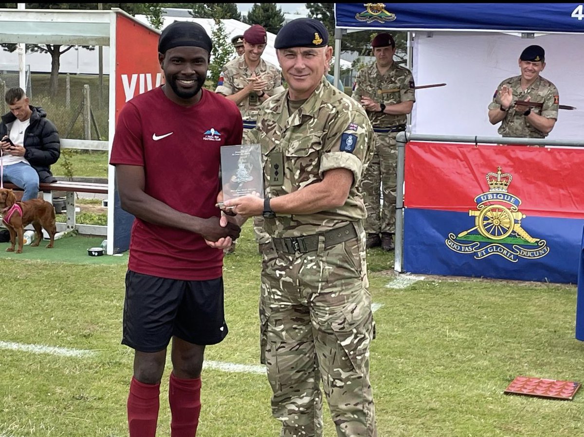 GunnersRAFC's tweet photo. The prestigious Inter Battery Cup Final was played this afternoon between 34 bty (14 Regt) and F Bty (7 Para RHA) final score 2-0 F Bty, goals coming from man of the match Gnr Polius and the other Sgt Lewis 🔴🔵⚽️ https://t.co/yOYtD3NTQ8
