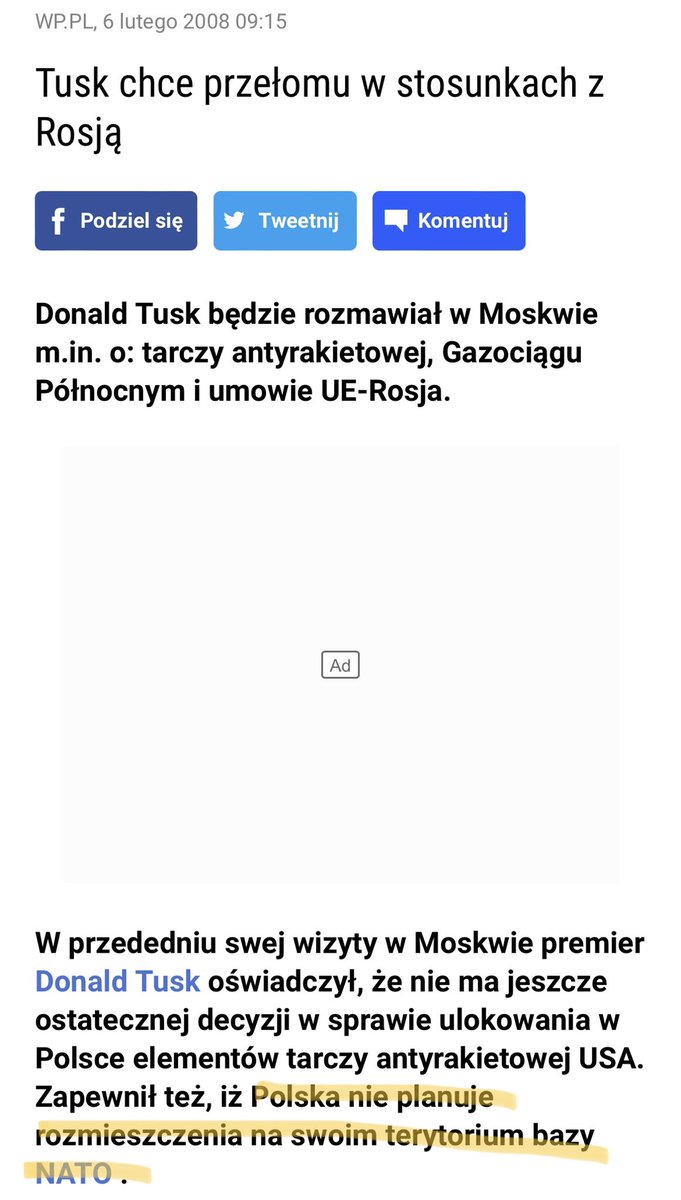 Tusk o szczycie <a href="/NATO/">NATO</a> na którym zapadła decyzja o stałym ulokowaniu kwatery wojsk USA w Polsce:”Polskie działania na szczycie NATO w Madrycie są mało ambitne i mało podmiotowe” <a href="/donaldtusk/">Donald Tusk</a> jako premier w 2008: „Polska nie planuje rozmieszczenia na swoim terytorium bazy NATO” :))