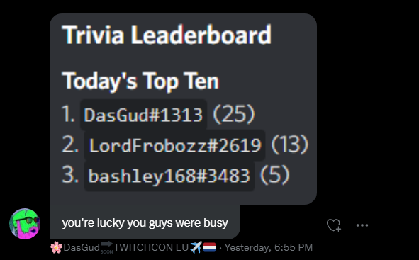 joiipresents's tweet photo. Joii Trivia Tuesday was a blast! 

However, it seems @DasGudVibes is already letting it go to his head... https://t.co/pnsZUsZ04v
