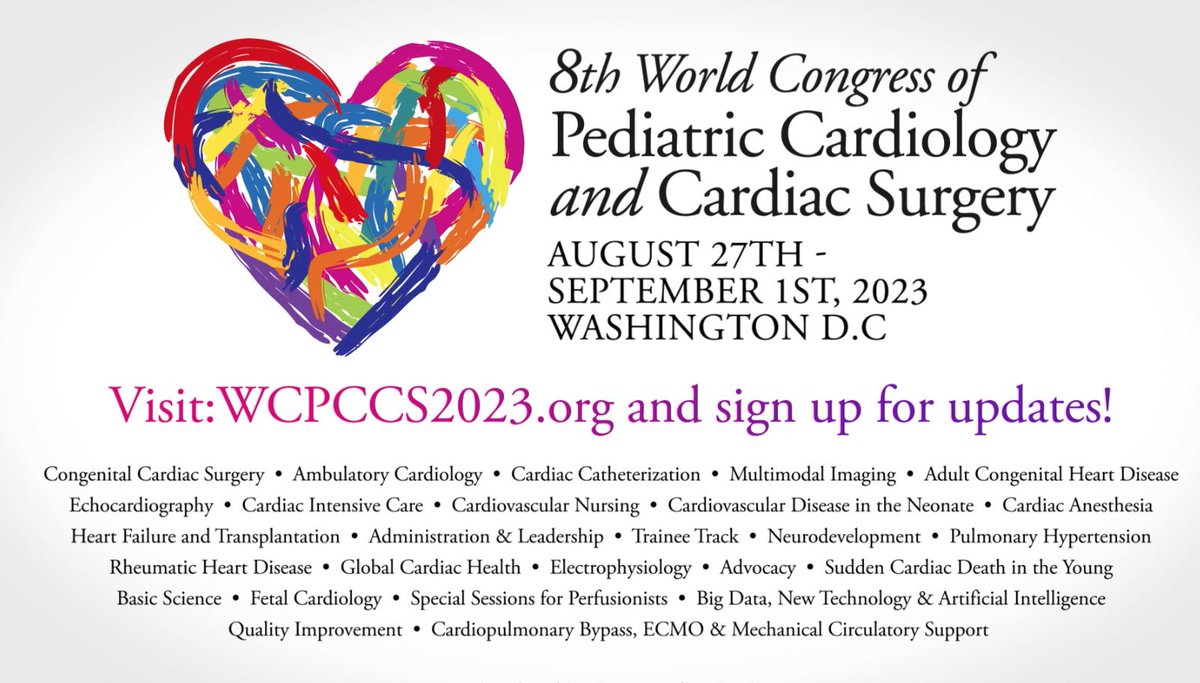 Check the #WCPCCS2023 website now and subscribe to the newsletter! See you in Washington DC! wcpccs2023.org #pedscards #pedsICU #pedsCICU #pedsECMO #echofirst