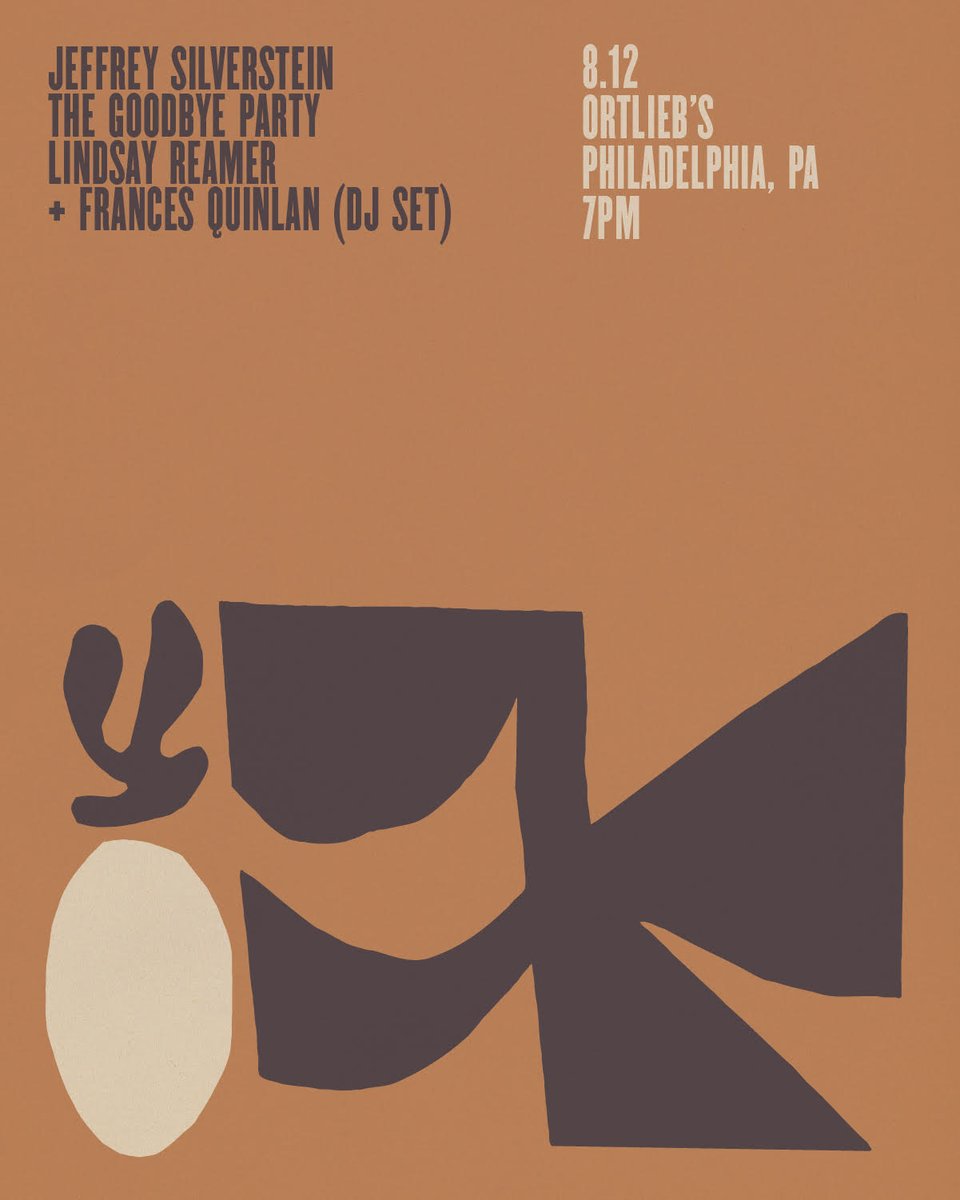 AUGUST 12 at ortleibs - <a href="/futuremyth/">Jeffrey Silverstein</a>  The Goodbye Party and Lindsay Reamer with DJ sets by <a href="/francq__/">Frances Quinlan</a> ! Playing as a full band with legends and heroes here!

flyer by <a href="/Struggle_Inc/">Cody Hudson</a>