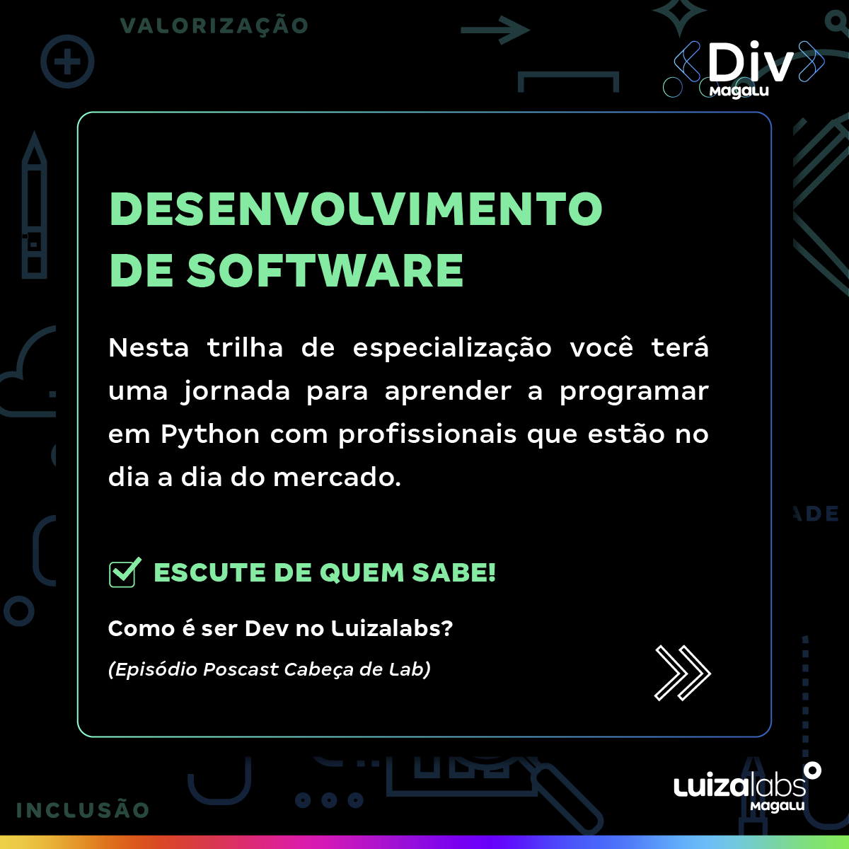 luizalabs's tweet photo. Eai? Já fez a sua inscrição pro Div, o programa de formação em tecnologia, exclusivo para #PCD?

A gente sabe que é um pouco difícil escolher a trilha de especialização logo no momento da inscrição, então resolvemos te ajudar!

Confira as dicas que separamos. https://t.co/Tsh3hHLmff