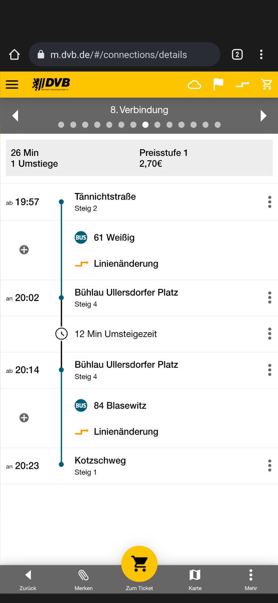 Hey <a href="/DVBAG/">DVB AG</a> eure App Zeigt Verbindungen an die aktuell nicht gehen. Ich stand eben am Ullerdorfer Platz, da hängt ein Aushang das die Haltestelle nicht bedient wird. Diese Ganzen Verbindungen un die 84 sind aktuel Chaos. Stranden und lange Wartezeit hatte ich jetzt schon öfters.