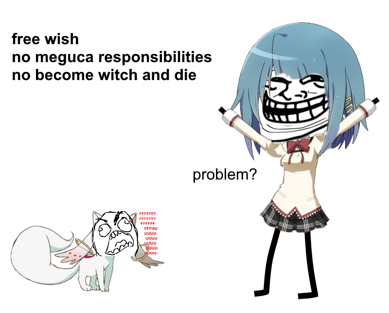 ChelleDoggo's tweet photo. meguca troll logic 😎👍

#pmmm #puellamagimadokamagica #MadokaMagica #madoka_magica #meme #trolllogic #trollface #ragecomic https://t.co/dt6AKQQlbl