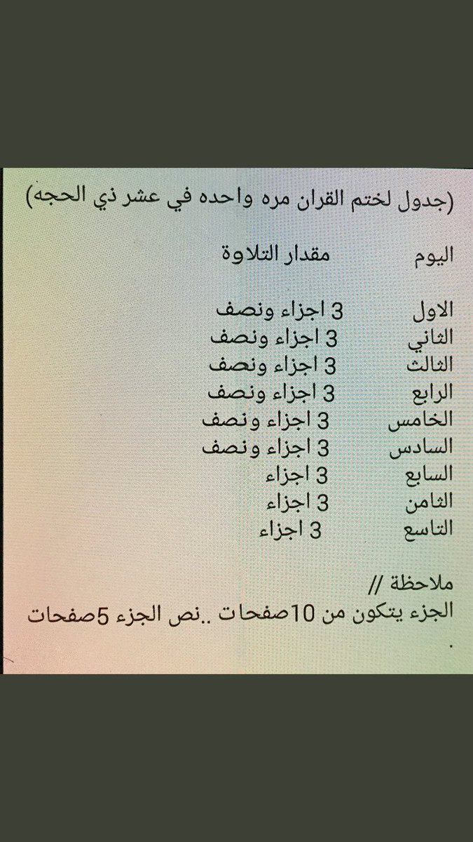fouz547's tweet photo. أفضل أيام عشره قادمه وبدايه لمولد جديد لك ، حيّ الله أروحاً تترقب أفضل أيام الدنيا للتزود فيها من الطاعات .. 
ومن الاعمال في هذه العشر ختم أعظم كتاب كتاب الله عزوجل 
اليكم :  جدول لختم القران في هذه العشر #فضل_ايام_العشر https://t.co/87xZq6EL4Y
